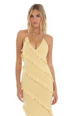 Ruffle Halter Maxi Dress in Yellow