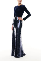 Velvet & Sequin Long Sleeve Gown