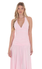 Halter Drop Waist Maxi Dress in Pink