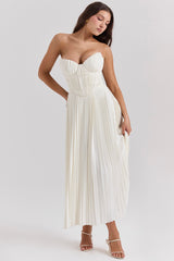ivory pleated maxi dress