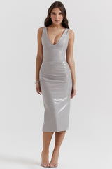 violet ice vinyl midi dress