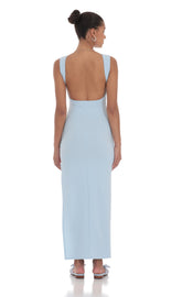 Open Back Bodycon Maxi Dress in Light Blue