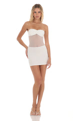 Strapless Mesh Cutout Dress in White