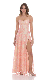 Sequin Embroidered Maxi Dress in Pink
