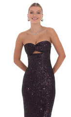 Sequin Cutout Maxi Dress in Dark Plum