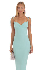 Slinky Back Slit Maxi Dress in Aqua