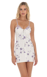 Floral Front Hook Bodycon Dress in White