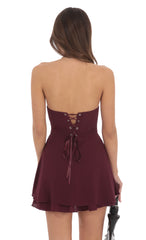 Strapless Back Tie A-line Dress in Burgundy