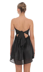 Sheen Cutout Babydoll Dress in Black