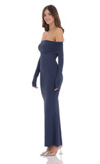 Off Shoulder Open Back Maxi Dress in Navy