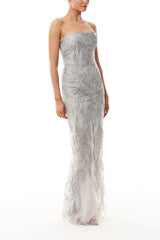 Silver Feather Column Gown