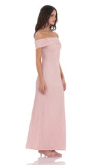 Textured Off Shoulder Maxi Dress in Blush Pink