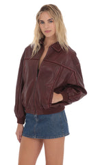 Faux Leather Bomber in Burgundy