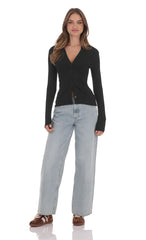 Ribbed Long Sleeve Top in Black