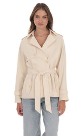 Double Breasted Trench Coat in Cream