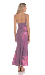Floral Ruched Cowl Neck Maxi Dress in Purple