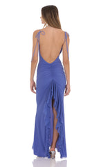 Mesh Open Back Maxi Dress in Periwinkle
