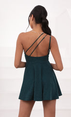 One Shoulder Dress in Turquoise Sparkle