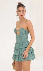 Crepe Ruffle Dress in Green