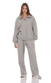 Darted Barrel Fleece Sweatpants in Grey