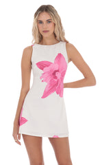 Floral High Neck Dress in White