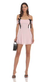 Mesh Off Shoulder Dress in Pink