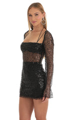 Sequin Long Sleeve Dress in Black