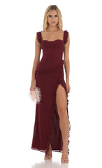 Kofi Ruffle Dress in Maroon