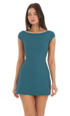 Ribbed Open Back Bodycon Dress in Teal