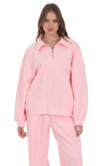 Quarter Zip-Up Jumper in Pink
