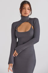 charcoal knit midi dress