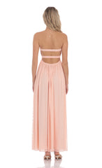 Strapless Lace Cutout Dress in Peach