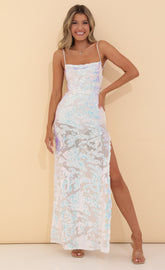 Sequin Maxi Dress in White Iridescent