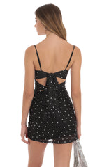 Polka Dot Front Twist Bodycon Dress in Black
