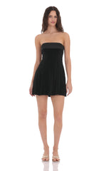 Strapless Velvet Skater Dress in Black