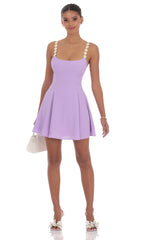 Floral Strap Flare Dress in Lilac