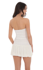 Strapless Pleated Bubble Dress in White