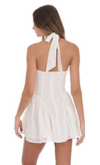 Floral Eyelet Halter Dress in White