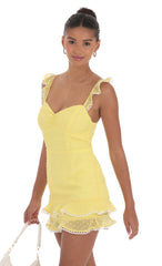 Dotted Chiffon Sweetheart Dress in Yellow