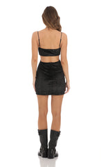 Velvet Shimmer Cutout Dress in Black