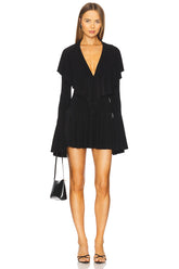 Long Sleeve Deep V Ruffle Mini Dress