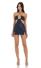 Sequin Cutout Dress in Blue