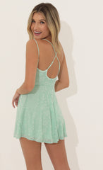 Floral Mesh A-Line Dress in Green