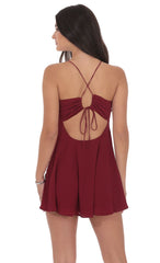 Shimmer Pinstripe Fit and Flare Dress in Maroon