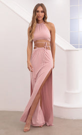 Ruched Halter Set in Dusty Pink