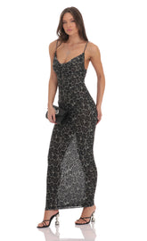 Mesh Cowl Neck Maxi Dress in Cheetah Print