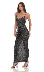 Mesh Cowl Neck Maxi Dress in Cheetah Print