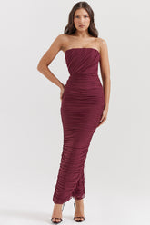 wine gathered maxi dress
