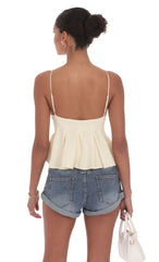 Pinstripe Pleated Flare Top in Pastel Yellow