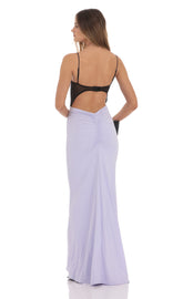 Open Back Two-Toned Maxi Dress in Lavender